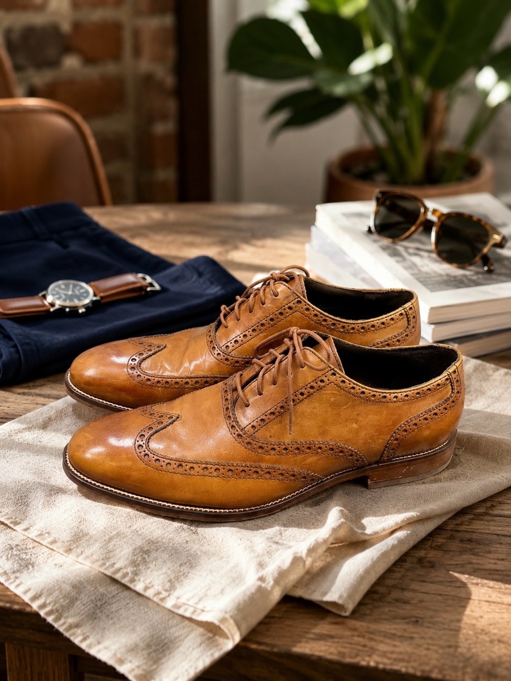 Cole Haan British Tan Leather Wing-Tip Lace-Up Oxford Dress Shoes Men’s Size 9.5